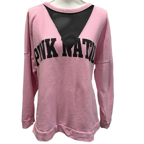 Victorias Secret PINK Pink Nation Campus Crew Mesh V-Neck Sweatshirt Size M - Picture 2 of 8